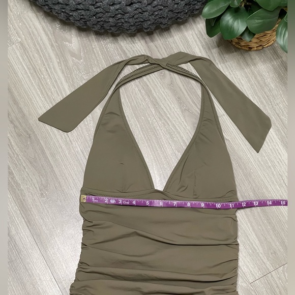 DKNY Olive Green Ruched One Piece Swimsuit - Picture 6 of 7